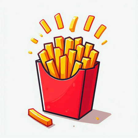 Illustration of french fries in a red box on a white backgroundのイラスト素材