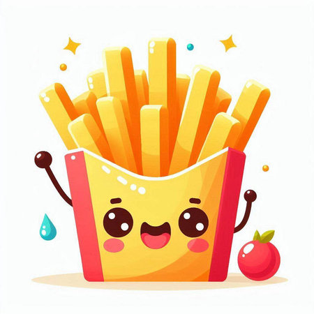 Cute cartoon fast food french fries in box. Vector illustration.のイラスト素材