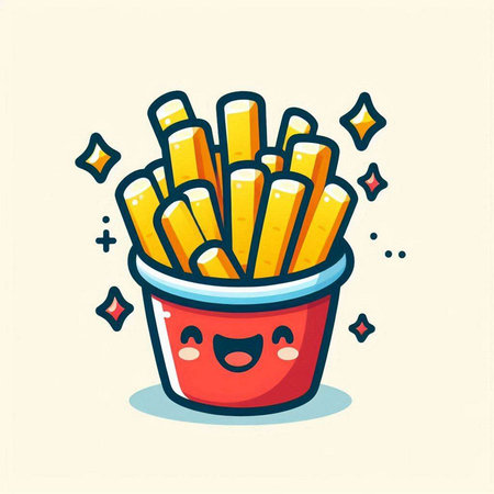 Cute cartoon french fries. Vector illustration of fast food character.のイラスト素材