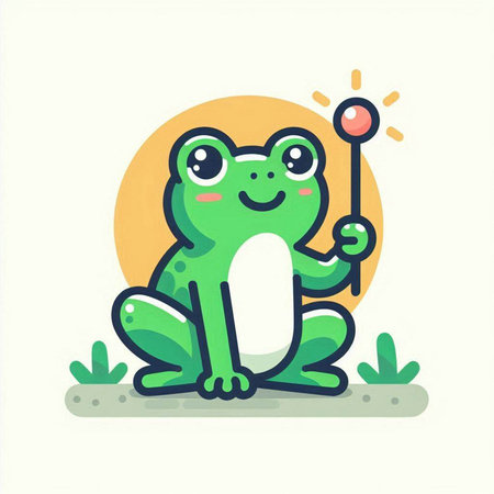 Frog with a lollipop in his hand. Vector illustration.のイラスト素材