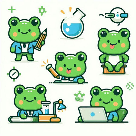 Cute frog cartoon character vector set. Cute frog character vector set.のイラスト素材