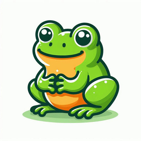 Cute green frog isolated on white background. Vector cartoon illustration.のイラスト素材