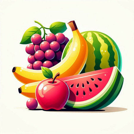 Fruits on a white background. Vector illustration. Eps 10.のイラスト素材