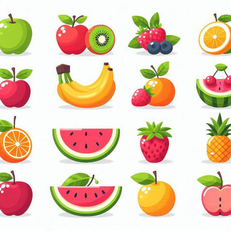 Fruit icons set. Cartoon illustration of fruits vector icons set for web designのイラスト素材