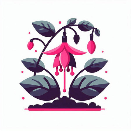 Fuchsia flower in flat style isolated on white background. Vector illustration.のイラスト素材