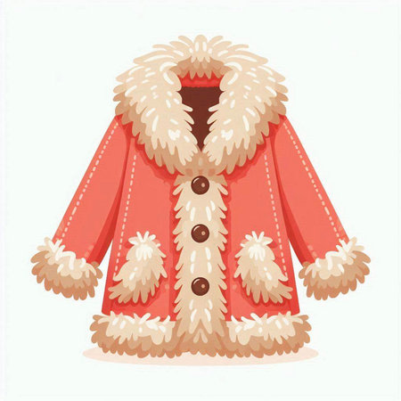 Vector illustration of a red winter coat with fur on a white backgroundのイラスト素材