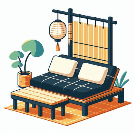Illustration of a Sofa in the Garden. Vector illustration.のイラスト素材