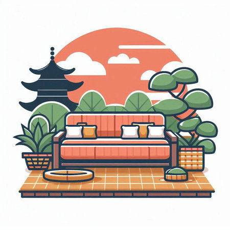 Sofa in the park. Vector illustration in flat style.のイラスト素材