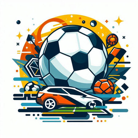 Soccer vector illustration. Abstract background with soccer ball and sport equipment.のイラスト素材