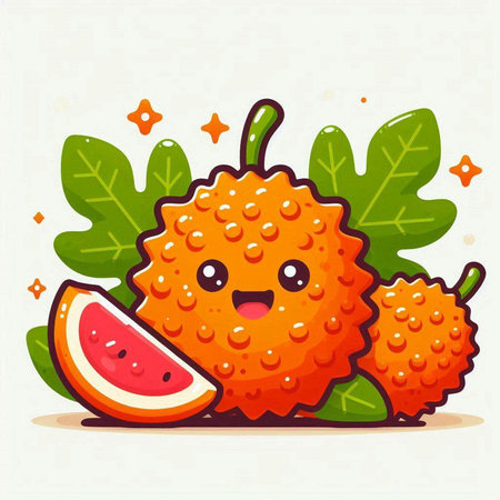Cute kawaii kiwano fruit character vector illustration.のイラスト素材
