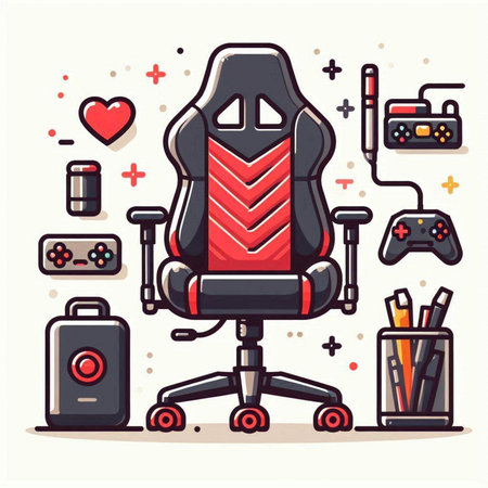 Vector illustration of modern office chair with gamepad, joystick and other accessories.のイラスト素材