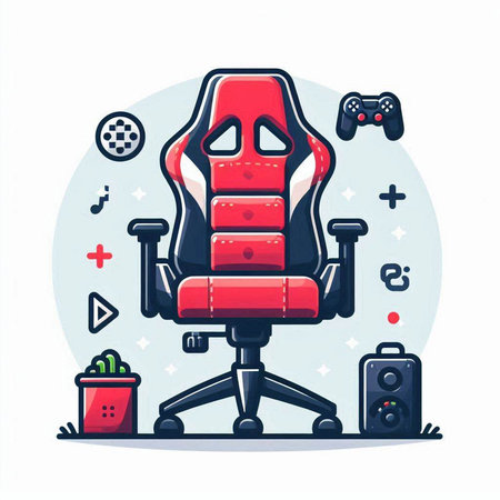 Cartoon office chair with gamepad and remote control. Vector illustrationのイラスト素材