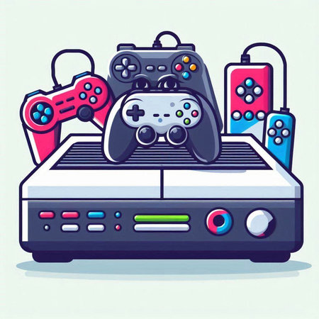 Retro video game console. Gamepad. Vector illustration in cartoon styleのイラスト素材