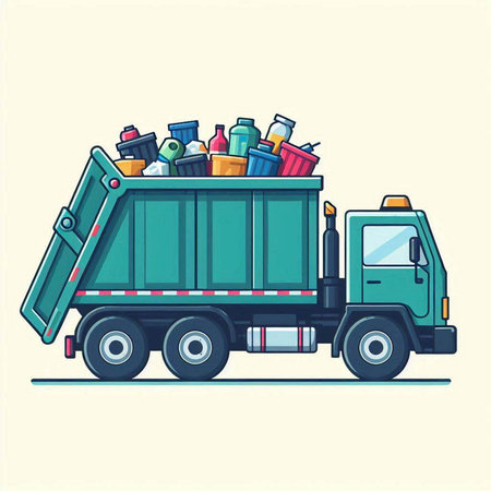 Garbage truck. Garbage collection. Vector illustration in cartoon style.のイラスト素材