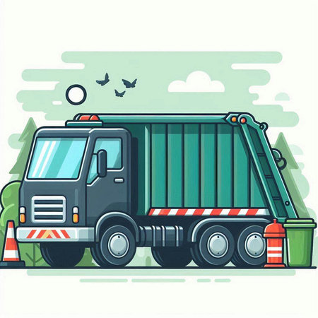 Garbage truck in flat style. Vector illustration of garbage truck.のイラスト素材