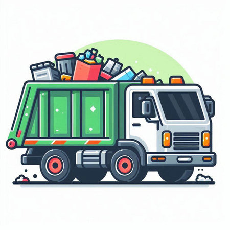 Garbage truck. Vector illustration of a garbage truck on a white background.のイラスト素材
