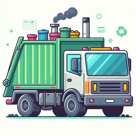 Garbage truck. Vector illustration in cartoon style on white background.のイラスト素材