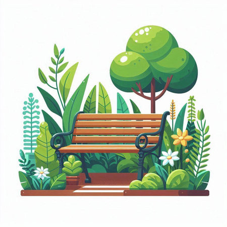 Park bench in the park. Vector illustration in a flat style.のイラスト素材