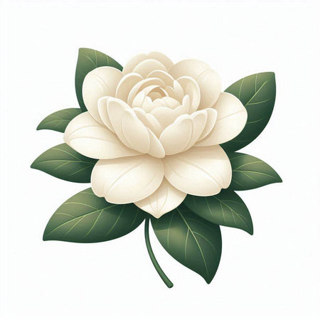 White camellia flower isolated on white background. Vector illustration.のイラスト素材