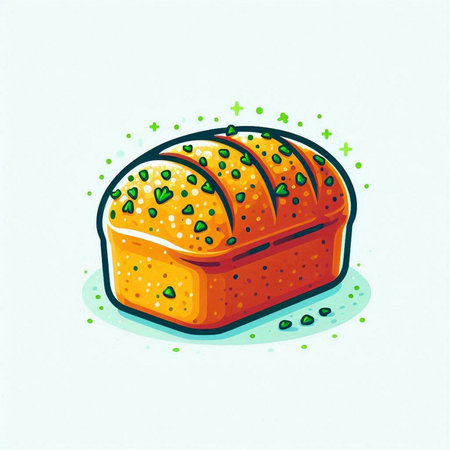 Illustration of a loaf of bread on a light blue background.のイラスト素材