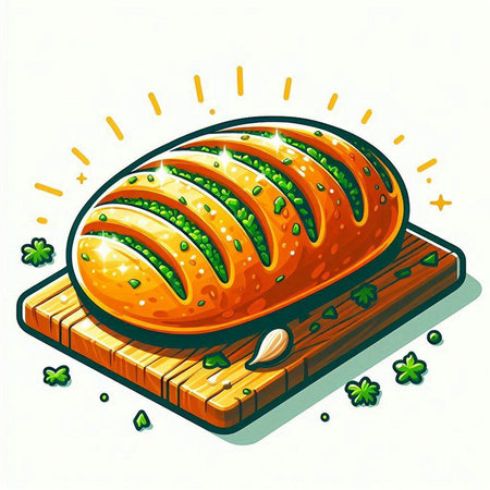 Illustration of a loaf of bread with green peas on a wooden boardのイラスト素材