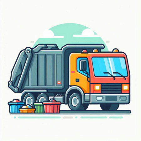 Garbage truck. Vector illustration in flat style on white background.のイラスト素材