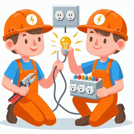 Electrician and electrician. Electrician and electrician. Vector illustrationのイラスト素材