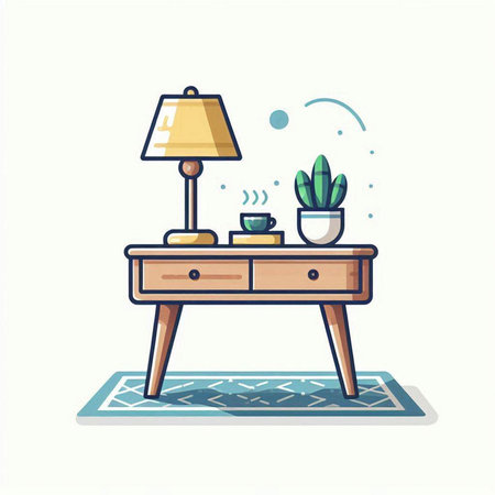 Coffee table with lamp and plant. Flat style vector illustration.のイラスト素材