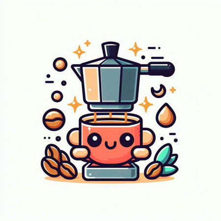 Cute coffee machine character. Vector flat cartoon illustration icon design. Isolated on white backgroundのイラスト素材