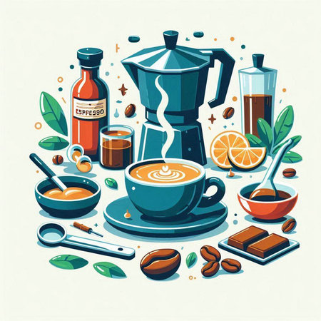 Coffee time. Vector illustration of a set of coffee related items.のイラスト素材
