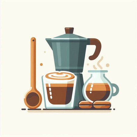 Coffee maker and coffee beans. Vector illustration in flat styleのイラスト素材