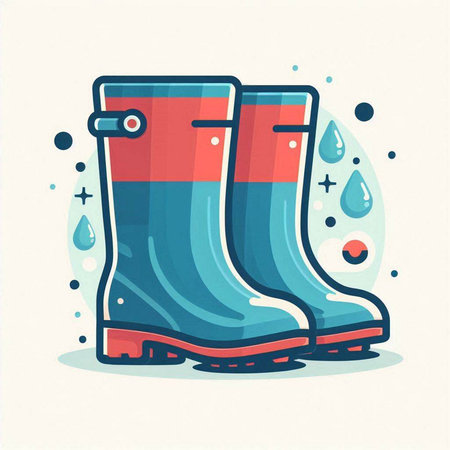 Rubber boots with water drops. Vector illustration in flat style.のイラスト素材