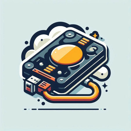Vector illustration of cool DJ mixer in cartoon style. Isolated on blue background.のイラスト素材