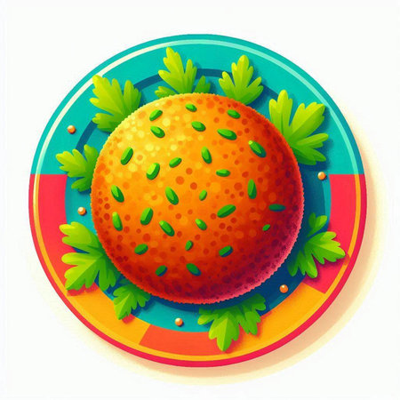 Illustration of a hamburger with parsley on a colorful plateのイラスト素材