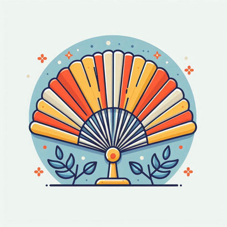 Folding fan icon in flat line style. Vector illustration for your designのイラスト素材