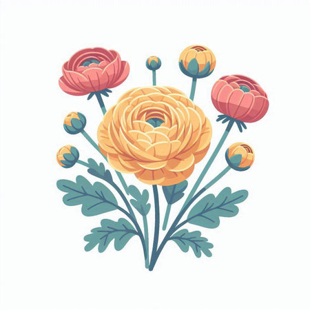 Hand drawn vector illustration of a bouquet of flowers. Isolated on white background.のイラスト素材