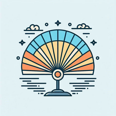 Colorful hand fan line icon, vector illustration. Flat design styleのイラスト素材