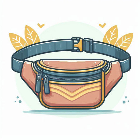 Vector illustration of a female handbag on a white background with leaves.のイラスト素材