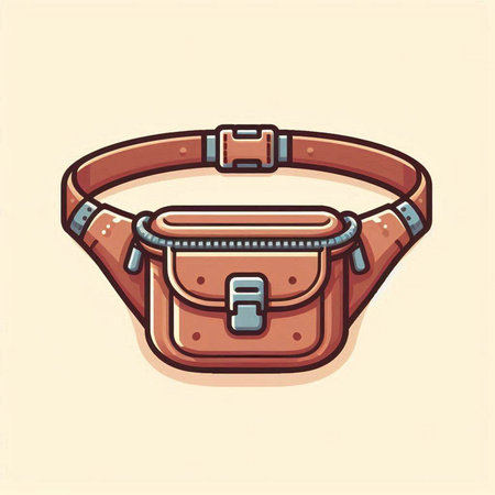Vector illustration of a brown leather bag on a light background. Hand drawn style.のイラスト素材