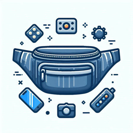 Vector line art illustration of a bag with a camera and remote control.のイラスト素材
