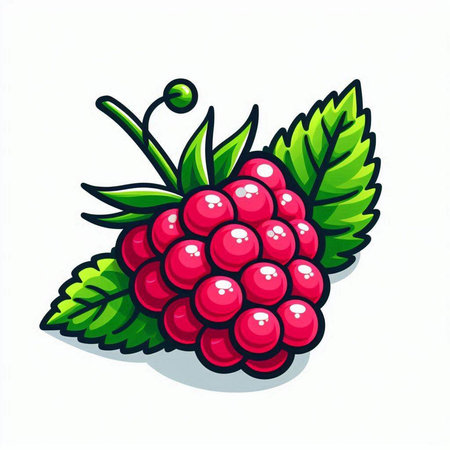 Raspberry with leaf isolated on a white background. Vector illustration.のイラスト素材