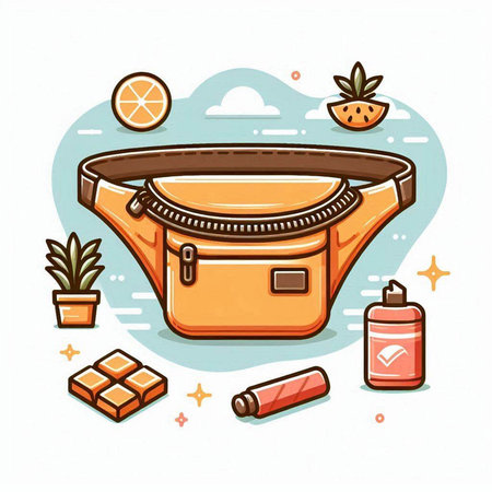 Handbag and cosmetics in doodle style. Vector illustration.のイラスト素材