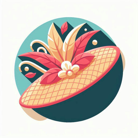 Summer hat with flowers and leaves. Vector illustration in flat style.のイラスト素材