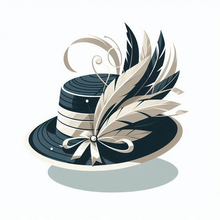 Illustration of a hat with feathers and bow on a white backgroundのイラスト素材