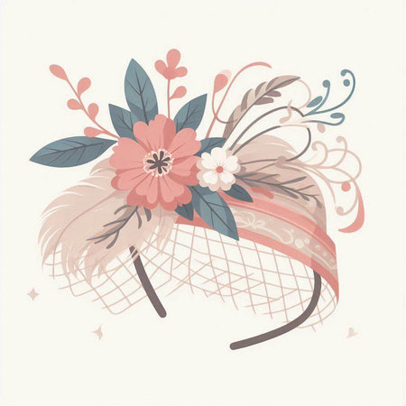 Wedding bouquet of flowers and feathers with bow. Vector illustration.のイラスト素材
