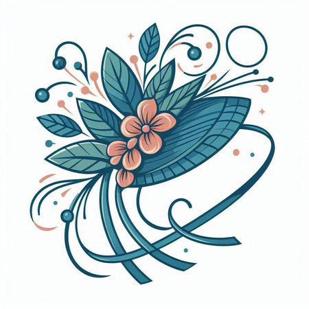 Floral design element with flowers, leaves and curls. Vector illustration.のイラスト素材