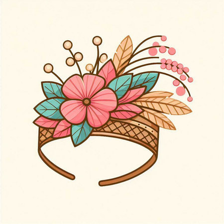Hand drawn vector illustration of a wreath with flowers and leaves.のイラスト素材