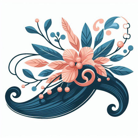Beautiful hand drawn vector illustration with flowers, leaves and curls.のイラスト素材