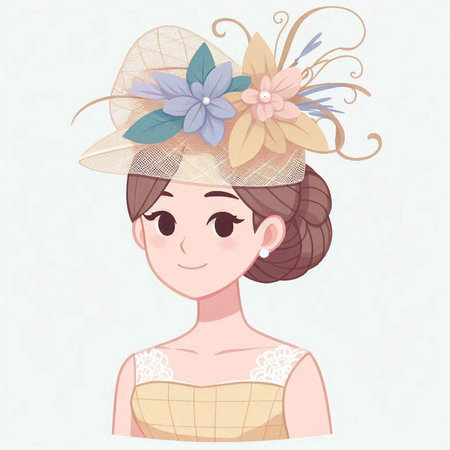 Beautiful young woman in a hat and dress. Vector illustration.のイラスト素材