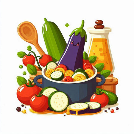Vegetables in a pot on a white background. Vector illustrationのイラスト素材